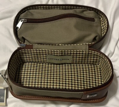 Bolsa de viaje para hombre Cutter & Buck de lona caqui/cuero adornos artículos de tocador ¡NUEVA CON ETIQUETAS! Foto 1 de 4