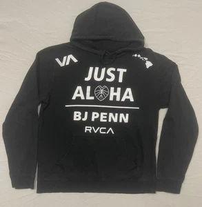 Felpa nera con cappuccio RVCA VA Sport BJ PENN Just Aloha da uomo taglia Large Hawaii Pride MMA - Foto 1 di 8