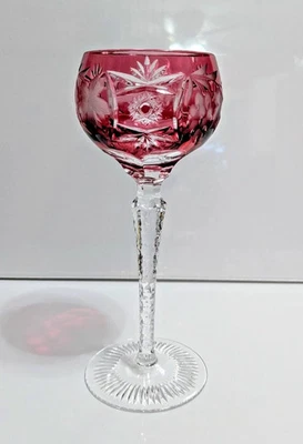 VTG. NACHTMANN Traube Cut to Clear Crystal Cranberry Hock Wine Glass, 8 1/4"