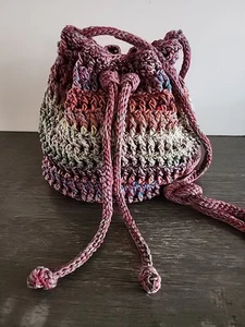 Mudd Vintage Crocheted Drawstring Colorful Round Tote Bag Lined - Picture 1 of 12