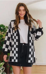 Annie Wear Los Angeles Neu mit Etikett Gr. SM karierte Strickjacke Pullover überschnittene Schulter - Bild 1 von 11