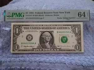 $1.00 1995 Federal Reserve(District#2)with "2-DIGIT BINARI RADAR"~PMG-64Epq.!! - Picture 1 of 1