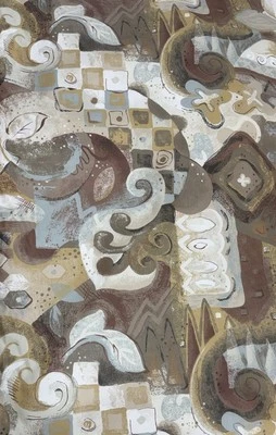 Tela decorativa azul dorado tostado Anju Woodridge años 90 abstracta moderna teflón por #13 Foto 1 de 4