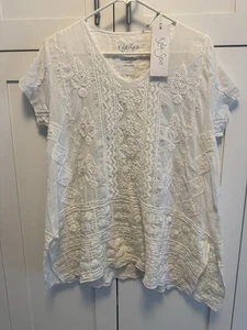 NWT Women’s Small Kyla Seo Blouse Jamila Top Embroidered Short Sleeve White - Picture 1 of 7
