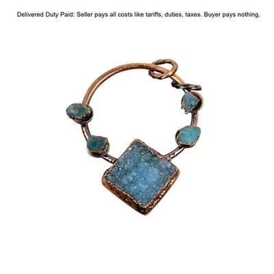 Oferta de Año Nuevo Natural Azul Druzy Neón Apatita Cobre Áspero Electroformado Colgante Foto 1 de 4
