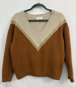 La Maille FRNCH Chevron V Neck Sweater Rust Gold Womens Size M/L - Picture 1 of 8