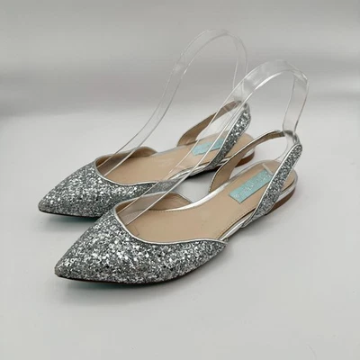 Betsey Johnson Mimi Plateado Brillo Puntera Punta Plana Mujer 6 Correas Nupciales Foto 1 de 4