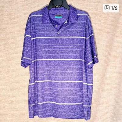 Polo de golf PGA Tour para hombre XL púrpura a rayas manga corta rendimiento NUEVO Foto 1 de 4