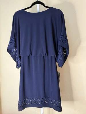 Jessica Howard Dress Sz 6 Navy  Blue Lace Inset Fully Lined - Image 1 of 4