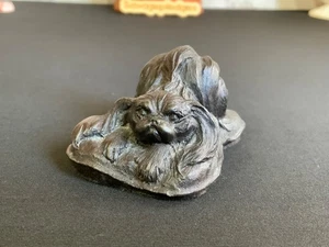 Vintage HEREDITIES Small Bronze Resin Pekingese Dog Figurine Signed JLS - Picture 1 of 8