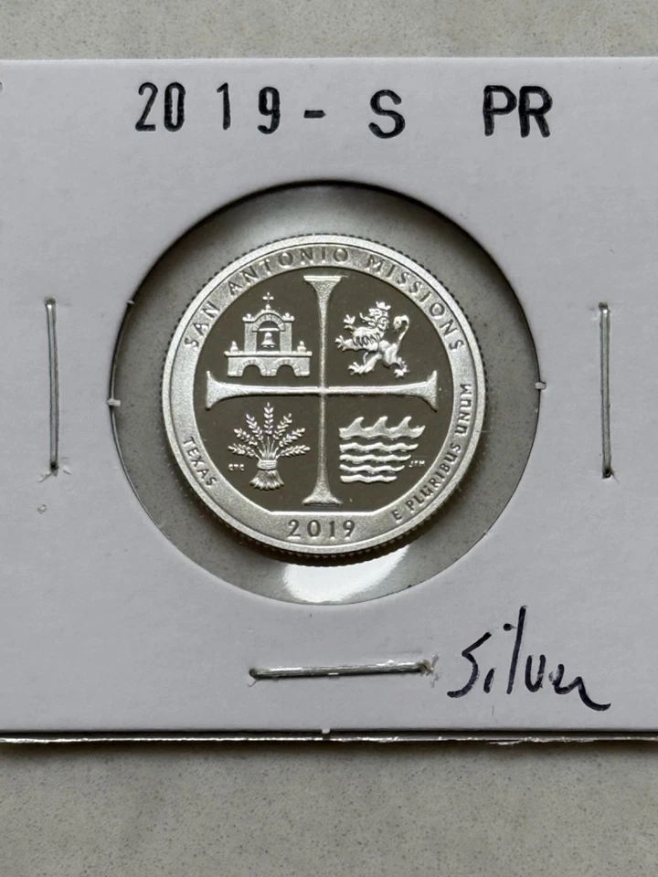 2019 S Silver Proof San Antonio Missions ATB Quarter 99.9% Silver - Image 1 of 1
