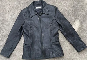 Jones New York schwarze geschmeidige Leder Damen Jacke Mantel mit Reißverschluss Größe S - Bild 1 von 5