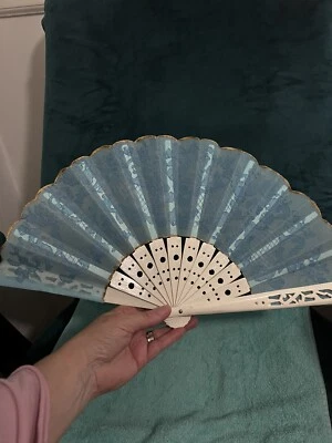 VTG Plastic Blue Lace Folding Fan  - Image 1 of 4