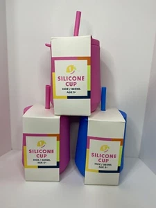 Silicone Sippy Cup with Straw Anti Slip / 3 Cups New / 2 Pink 1 Blue / Ages 5+ - Picture 1 of 3