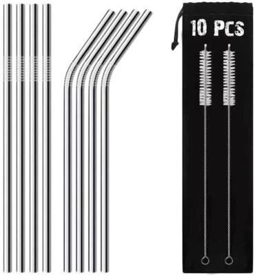 AUNEK Reusable Metal Straw Set Stainless Steel Eco Friendly Party Drinking Straws UK