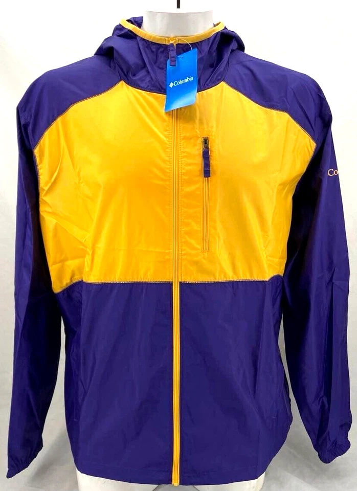 NUEVO Cortavientos Columbia Flash Forward Púrpura Amarillo LS Con Capucha Cremallera Completa Para Hombre XL Foto 1 de 4