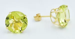 GENUINE 10.60 Cts PERIDOT STUD EARRINGS 14K GOLD - Free Appraisal Service - NWT - Picture 1 of 5