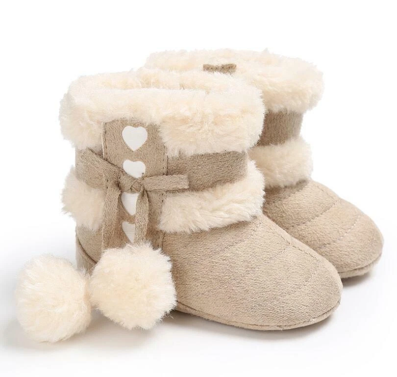 Recién Nacido Bebé Niño Niña Cochecito Zapatos Infantil PomPom Balls Invierno Botas para Nieve Entrenadores Foto 1 de 4