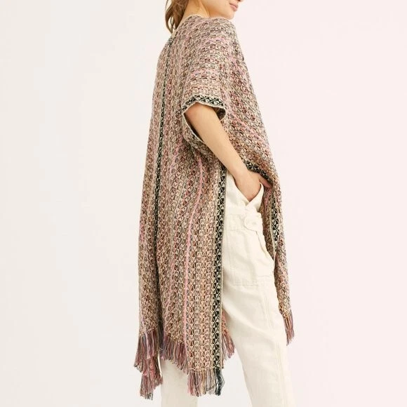 Kimono Free People para mujer marrón frente abierto mangas acampanadas envolvente suelo superior Foto 1 de 4