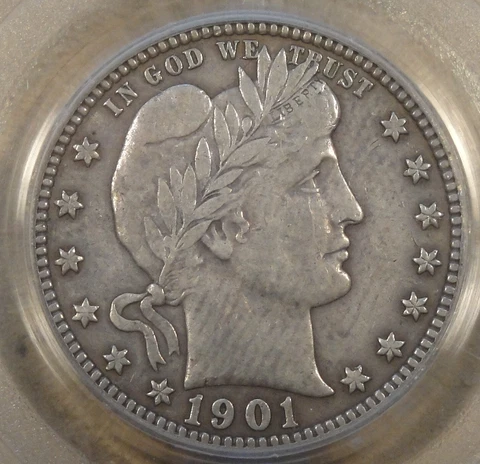 1901-S Barber Quarter 25c PCGS Certified XF40 POP 4! Old Holder Cover
