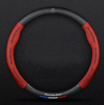 For Mercedes Benz Car Steering Wheel Cover Faux Leather Wine Red New 38cm/15inch — 第 1/4 张图片