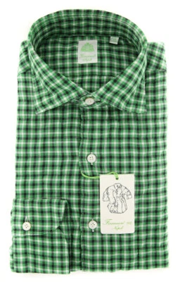 Camisa a Cuadros Verde Finamore Napoli - Extra Delgada - (F111187) Foto 1 de 4