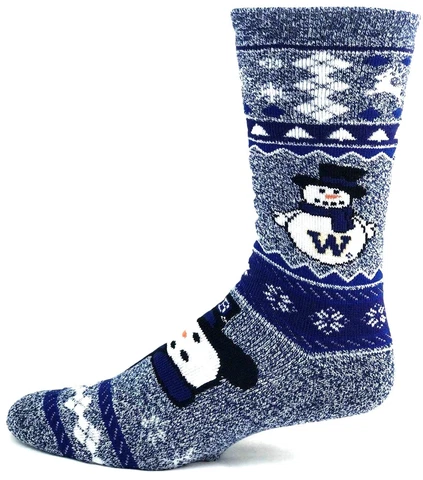 Washington Huskies College Ugly Christmas Sweater Snowman Crew Socks Cover