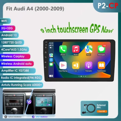 Para Audi A4 B6 B7 RS4 2002-2008 Carplay Android 13 Coche GPS Navegación Estéreo Radio 32G Foto 1 de 4