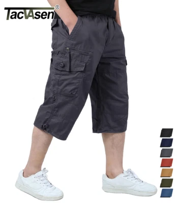 Men's 3/4 Long Capri Shorts Below Knee Pants 7 Pockets Twill Cotton Cargo Shorts - Image 1 of 4