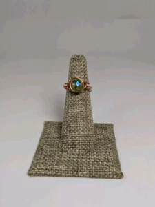 Peridot Green Beaded Copper Ring, Accessory Gift, Custom Wire Wrap Faceted Bead - Picture 1 of 3