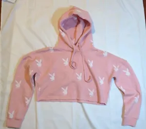Playboy MISSGUIDED zugeschnittener Hoodie rosa mit weißen Hasen (Größe 6) - Bild 1 von 7