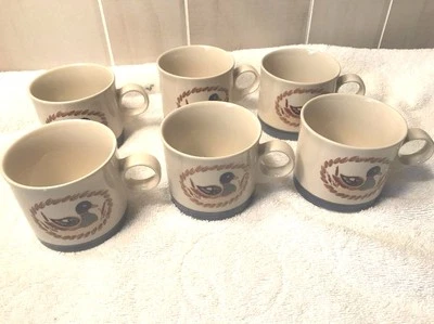 6 tazas de café/taza trigo/borde azul Corea 2 3/4" de cerámica señuelo de época pato Foto 1 de 4