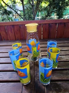 Luminarc Matys Flowery " Tulip" vintage design yellow and blue drinking set - Picture 1 of 8