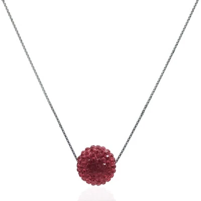 Collana maglia veneziana cm 50 argento 925 rodiato sfera rossa mm 12 con strass - Immagine 1 di 2