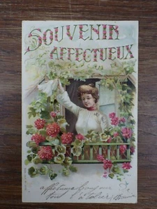 CPA Carte Postale Postcard in relief CHROMO Gauffrée SOUVENIR AFFECTUEUX c. 1900 - Picture 1 of 2