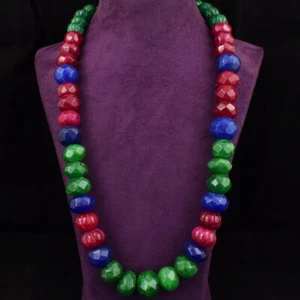 1035.00 Cts Earth Mined Emerald,Sapphire & Ruby Faceted Beads Necklace JK 46E245 - Imagen 1 de 3