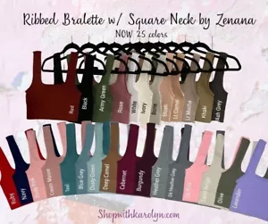 Zenana Ribbed Square Neck Bralette Brami 30 colors Crop top S - XL 32A - 40DD - Picture 1 of 23