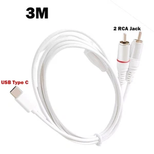 White 3m / 10ft USB Type C to 2 RCA Jack Converter Cable for Ipad pro, Galaxy F - Picture 1 of 7