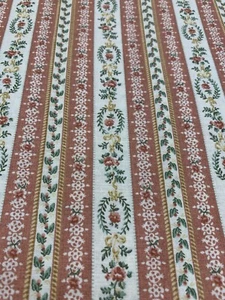 Vintage Striped Floral Fabric Ribbon Marcus Brothers Ticking Terracotta 2.5 Yard - Picture 1 of 5