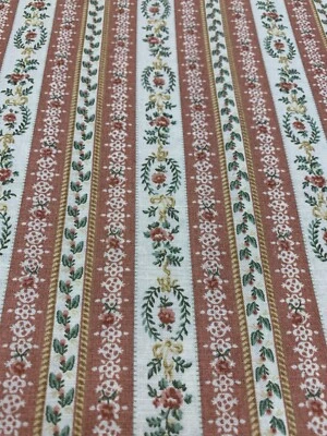 Vintage Striped Floral Fabric Ribbon Marcus Brothers Ticking Terracotta 2.5 Yard - Image 1 of 4