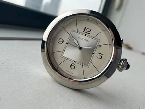 Cartier Pasha Table Clock Stainless Steel Swiss Made Travel Alarm - Picture 1 of 6