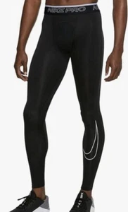 Size L - Nike Men’s Pro Dri-fit Full Length Training Tights, Black/White Tight - Picture 1 of 4