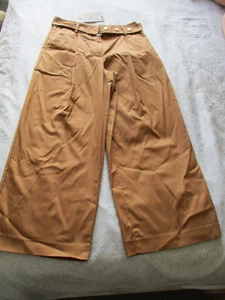 ICHI- GINGER BROWN, WIDE LEG, BELTED, 3/4 TROUSERS - SIZE EU38 (W30") - Picture 1 of 13