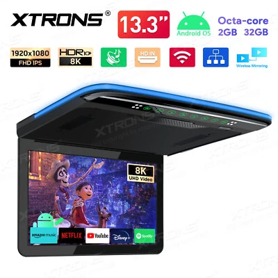 13.3" FHD Android 8-Core 32GB Car TV Roof Monitor 8K Video HDMI Screen Mirror - Image 1 of 4
