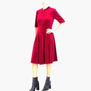 Vestido Robbie Bee 1X Rojo Terciopelo Ajuste y Acampanado Línea A Cuello Torcido Fiesta de Navidad Nuevo - Imagen 1 de 11