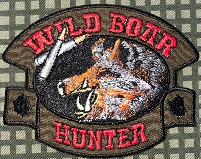 Wild Boar Hunter Patch Hook & Iron-On Repro New A1218 - Image 1 of 2