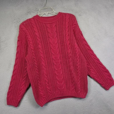 Suéter De Colección Eddie Bauer Mujer M Rosa Rojo Grueso Cable Tejido Pescador Clásico Foto 1 de 4