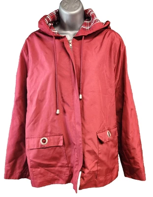Chaqueta Anexo Esquinero Informal Mujer Mediana Roja Con Capucha Forrada a Cuadros Bolsillos Exterior Foto 1 de 4