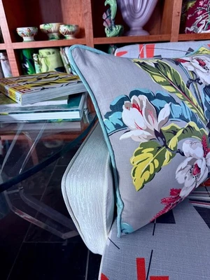 Magnolien & Kobra Blatt 1940er Art Deco Rindenstoff Ära Vintage Stoff KISSENBEZUG - Bild 1 von 4