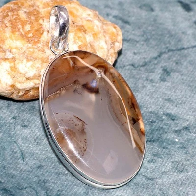 Colgante Montana ágata enchapado en plata 925 hecho a mano 2,2" bien hecho regalo GW Foto 1 de 3